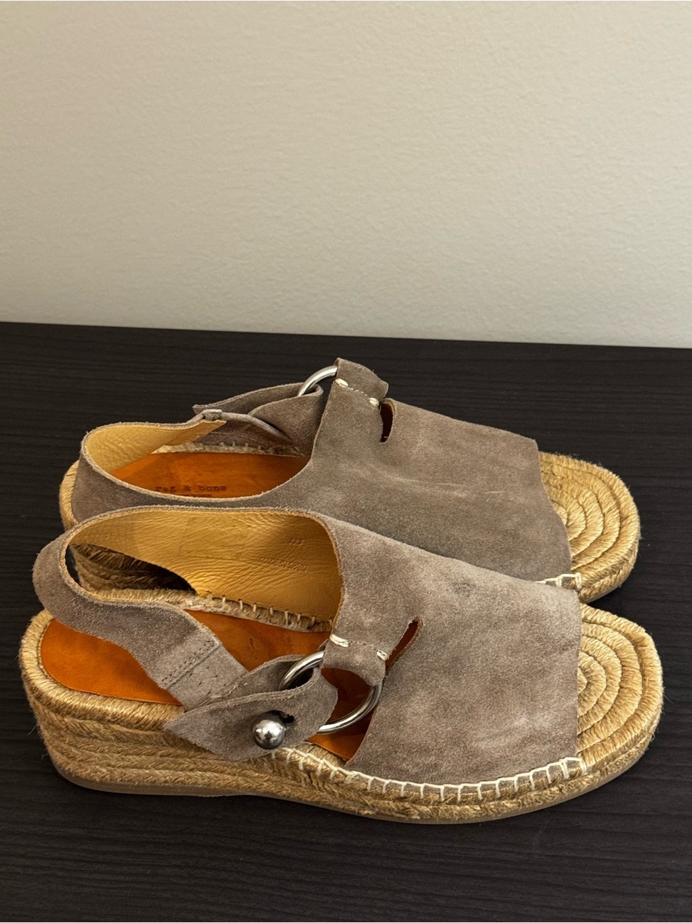 Rag & Bone Taupe Suede Espadrille Platform Sandals, size 38.5
